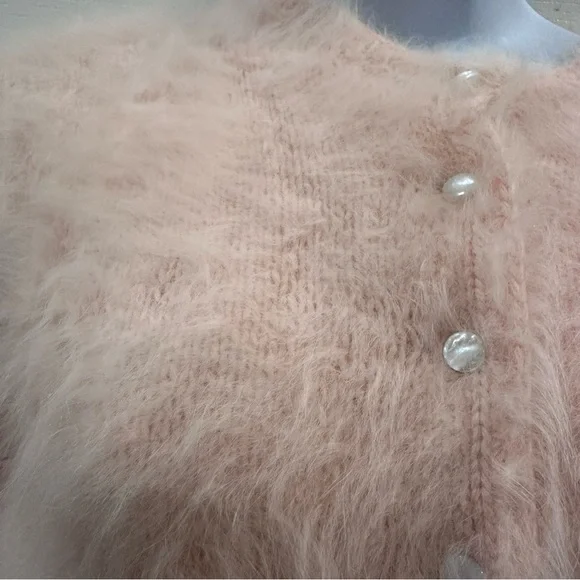 Fuzzy Demure Soft Pink Cardigan - Picture 3 of 5